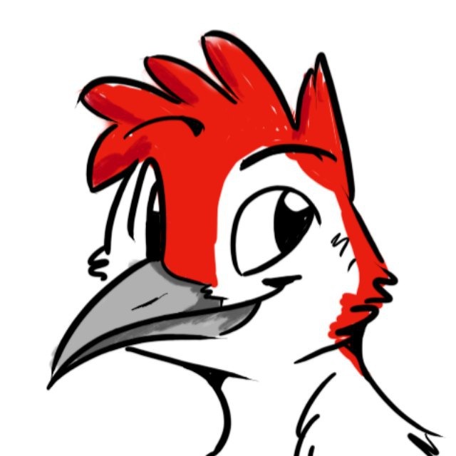 Digital art of an anthropomorphic red-bellied woodpecker